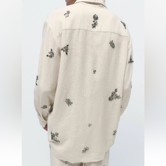 NWT ZARA JEWELED LINEN SHIRT - Picture 3 of 10